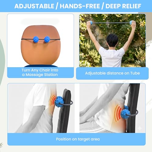 Adjustable Back Massage Peaunt Balls with Stretchable TPE Elastic Tube for Chair, 32"–64", Peanut Massage Roller for Deep Tissue Relief, Trigger Point Massager for Neck, Back & Shoulders