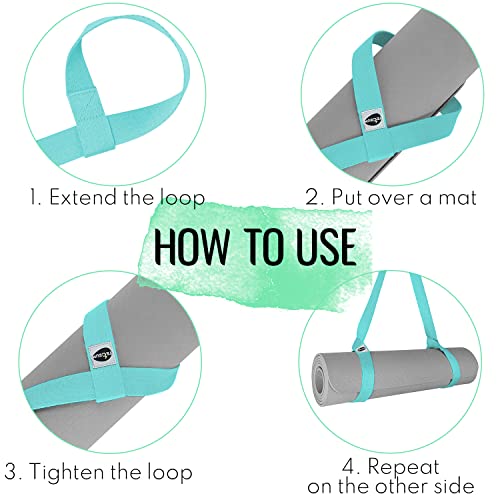 TECEUM Yoga Mat Strap – Extra Soft & Thick Cotton Carrier for All Mats - color: Blue, size: 64 IN