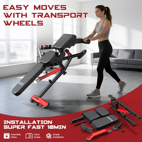 Adjustable Weight Bench for Home Gym, Strength Training Adjustable Workout Benches for Full Body, 1800Lbs Capacity Bench Press for 7 Back & 3 Seat Positions, Flat/Incline/Decline Bench