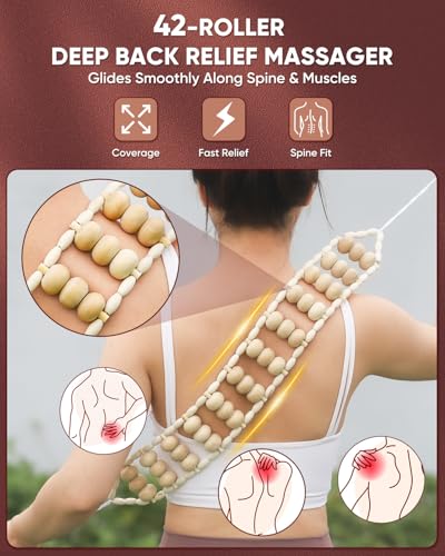 2PCS Wood Therapy Massage Tools, Wooden Massage Roller Stick & Back Massager Roller Rope, Maderoterapia Kit Colombiana for Lymphatic Drainage, Anti Cellulite, Body Sculpting, Ease Deep Tissue