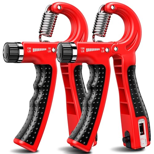 Hand Grip Strengthener 2 Pack Adjustable Resistance 10-130 lbs Forearm Exerciser，Grip Strength Trainer for Muscle Building and Injury Recovery for Athletes - color: Red