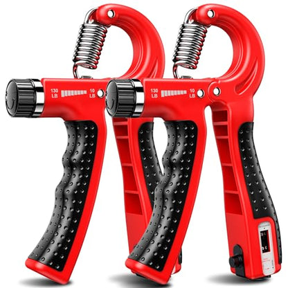 Hand Grip Strengthener 2 Pack Adjustable Resistance 10-130 lbs Forearm Exerciser，Grip Strength Trainer for Muscle Building and Injury Recovery for Athletes - color: Red