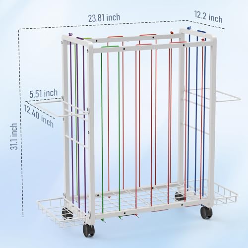 Rolling Sports Ball Storage Cart, Large Capacity Sports Equipment Organizer Garage Ball Organizer with Bat & Racket Holder, Heavy-Duty Sports Equipment Rack with Wheels for Garage Home & Gym (White)