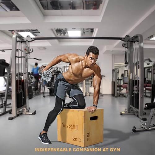 Yes4All Plyo Box, 3-in-1 Wooden Box Jump for Home Gym, Lunges, Squats, Dips - color: A. Wood Basic, style: 24" x 20" x 16"