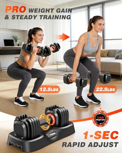 Adjustable Dumbbells Set of 2, 1 Hand Adjustable Weights Dumbbell Set and Workout Bench, 25/55/80lb Pair Weight Set For Home Gym Suit both Men and Women, Compact for Small Space Apartment Room