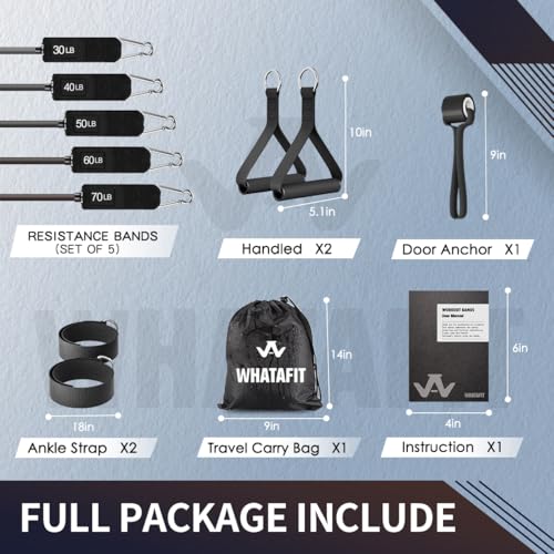 WHATAFIT Resistance Bands with Handles, 5-Level Exercise Bands for Workout - color: Dark Gray