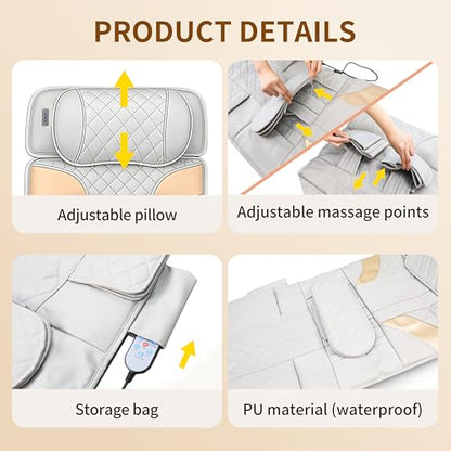 Full Body Massage Mat with Heat,Back Massager Pad with Detachable Shiatsu Neck Massager,3D Body Stretching & Lumbar Traction,4 Vibrating Motors,2 Heat Levels,Gifts for Men Women