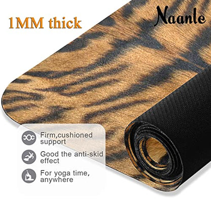 Naanle Tiger Yoga Mat with Carrying Bag Set, Tiger Print Exercise Mat Foldable Non Slip Travel Lightweight Workout Rug for Home Gym Yoga Pilates Stretching Floor Fitness 71x26 in - color: White 29