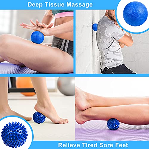 URAQT Spiky Massage Ball Set, 2 Pack Physical Therapy Massage Balls, Hard Lacrosse Ball & Spiky Massage Ball for Myofascial Release and Trigger Point Deep Tissue Massage (Blue)