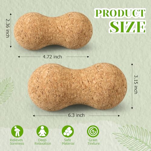 4 Pcs Cork Massage Ball Set Peanut Double Lacrosse and Spherical Massage Balls for Muscle Pain Relief Stress Travel Yoga Therapy