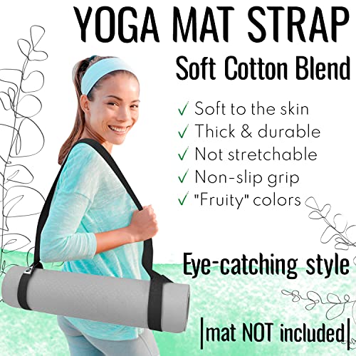 TECEUM Yoga Mat Strap – Extra Soft & Thick Cotton Carrier for All Mats - color: Black, size: 64 IN