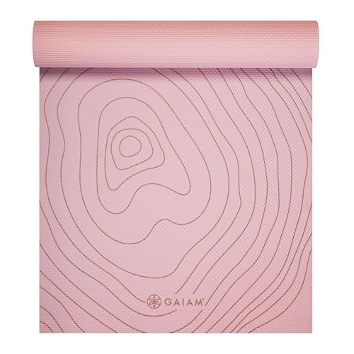 Gaiam Yoga Mat - Premium 6mm Print Extra Thick Non Slip Exercise & Fitness Mat for All Types of Yoga, Pilates & Floor Workouts (68"L x 24"W x 6mm Thick) - color: Topo Sherbet