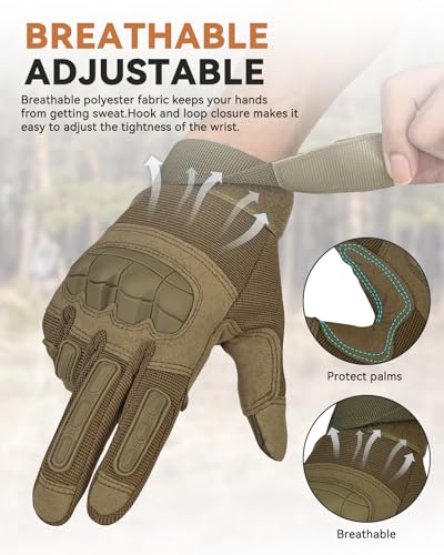 KUMGIM Tactical Motorcycle Gloves with Knuckle Protection Touchscreen - color: Tan, size: Large