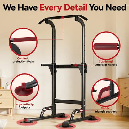 Power Tower Pull Up Dip Station Foldable, Pull Up Bar Station Adjustable, Multi-Function Home Gym, Strength Training Fitness Equipment, Triangular Design, for Home Outdoor - color: Black-Max 260 lbs