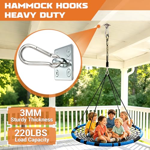 4 Pack Heavy Duty M6 304 Stainless Steel Pad Eye Plates with Snap Hooks, Swing Hanger Hardware Kit for Hammock Chair, Porch Swing, Yoga Swing, Ceiling Mount Anchor, Indoor & Outdoor Use