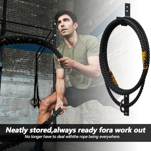 Battle Rope Wall Mount Kit, Heavy Duty Steel Anchor and Storage Hook for 30-50 Feet,1"-2.5" Ropes, Black