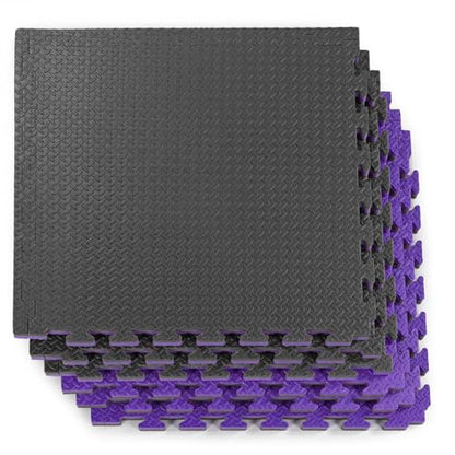 1" Extra Thick 48 sq ft Reversible EVA Gym Foam Floor Mat Tiles (24" x 24"), Steel Pattern, 12 pcs, Black/Purple