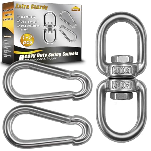 2+1 Heavy Duty 304 Stainless Steel Swing Swivel Ring, Double Ended Swivel Eye Hooks with Snap Hooks, Swing Spinner Hanger for Web Tree Swing, Hammock Chair (Silver, 1Pack) - color: Silver, size: M8 x 1Pack