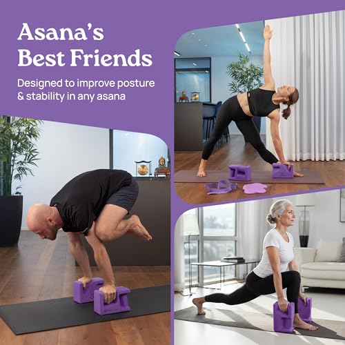 PRO Yoga Blocks | Ergonomic Yoga Block 2 Pack for Wrist Comfort and Support | EVA Foam Exercise Blocks, 2x Knee Pads & Yoga Strap | Pilates Block Set | Bricks to Eliminate Wrist Pain