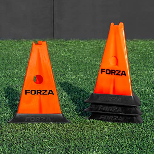 FORZA Pro 12in Tri Marker Cones - Set of 4 or 8 with Optional Rubber Bases for Pro-Grade Training - color: Red, size: Pack of 4, style: With Bases