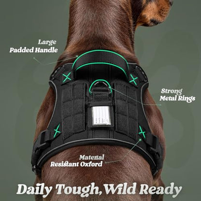 rabbitgoo Dog Harness Medium Sized No Pull, Tactical Service Pet Vest with Molle and Control Handle, Adjustable and Reflective Military Harness for Easy Walking and Training, Black, M