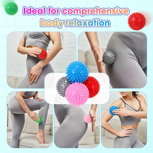 Liliful 12 Pcs Spiky Massage Ball Hard Foot Ball Roller Massager Firm Foot Arch Trainer 3 Inch for Deep Tissue Plantar Fasciitis Back Hands Muscles Soreness Exercise (Mixed Color)