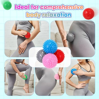 Liliful 12 Pcs Spiky Massage Ball Hard Foot Ball Roller Massager Firm Foot Arch Trainer 3 Inch for Deep Tissue Plantar Fasciitis Back Hands Muscles Soreness Exercise (Mixed Color)