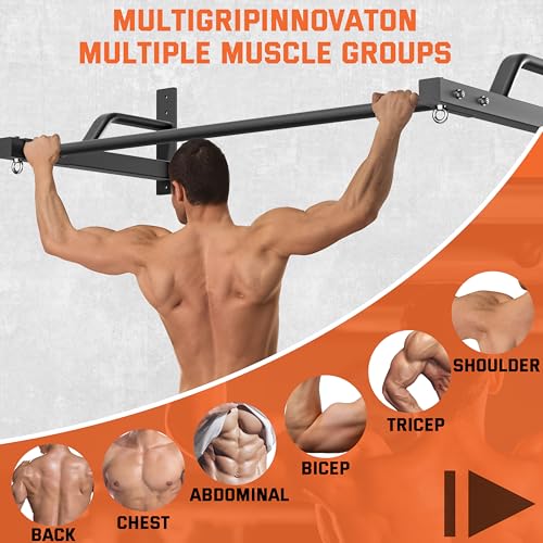 2026 Upgrade Pull Up Bar Wall Mounted - 600 lbs Heavy Duty Strength Training Pull-Up Bars, Ideal Rogue Pull Up Bar for Home and Commercial Gym, Easy Installation Chin Up Bar, Versatile Garage Pullup Bar