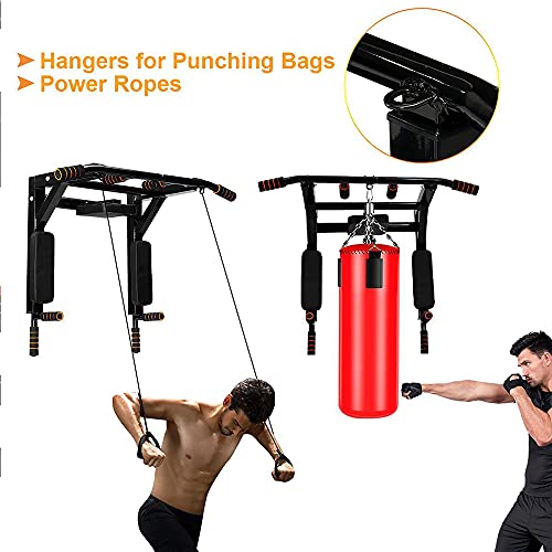 Wall Mounted Pull Up Bar - Heavy Duty Strength Training Fitness Equipment, Multifunctional Power Tower Dip Station Support to 550lbs