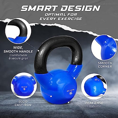Yes4All Kettlebell, 5-100 LB Vinyl Coated Cast Iron Strength Training Kettlebells for Home Gym Exercises, Fitness, Full Body Workout Equipment, Push Ups, and Grip Strength - color: A. 5LB - Dark Blue, style: Vinyl Coated