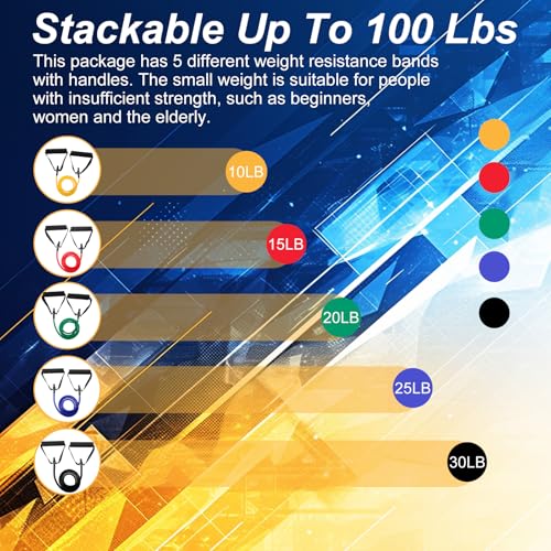 10-Piece Resistance Band Set with Handles & Door Anchor - Adjustable Exercise Tubes for Strength Training, Muscle Toning, Physical Therapy, and Home Workouts for Men and Women