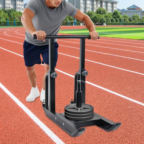 Fitness Sled, Weight Sleds for Training, Adjustable Height Workout Sled for Training Running Speed Heavy-Duty Push Pull Sleds for 1" & 2" Weight Plate Push-Pull Gym Equipment for Exercise