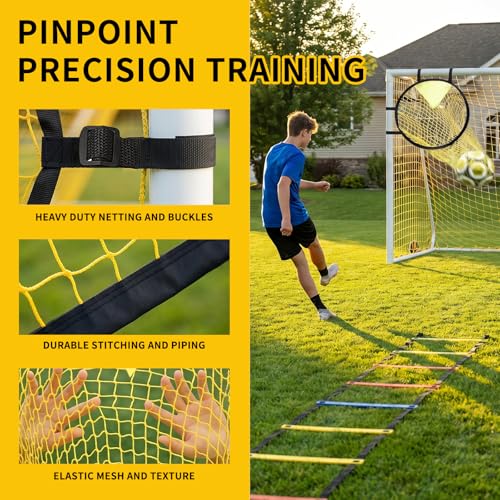 Soccer Target Net with Colorful Agility Ladder Set - Premium Football Training Equipment for Adults - Speed Ladder for Footwork, Agility Training Equipment & Soccer Gear with Carry Bag