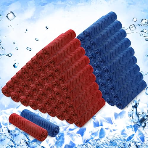 100 Pack Cooling Towels, 40"x12" Cooling Towels for Neck and Face Breathable Soft Chilly Sweat Rag Microfiber Sport Rags for Gym Yoga Golf Running - color: Deep Blue, Red