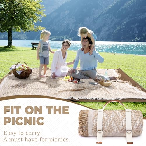 Genovega 2 in 1 Extra Large Rug Outdoor Picnic Blanket Waterproof Woven Boho Mat Giant Beach Towel Travel Essential Yoga Accessories Park Patio Lawn Garden Ground Music Festival Concert Must Have