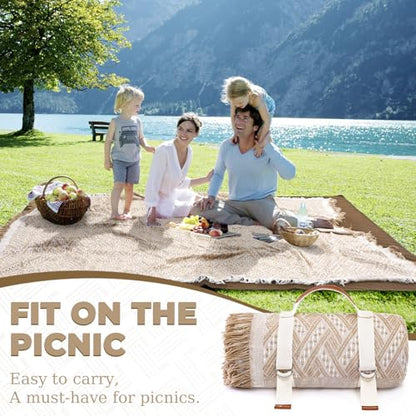 Genovega 2 in 1 Extra Large Rug Outdoor Picnic Blanket Waterproof Woven Boho Mat Giant Beach Towel Travel Essential Yoga Accessories Park Patio Lawn Garden Ground Music Festival Concert Must Have