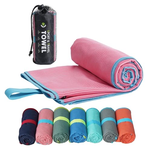 4Monster Microfiber Camping Towel - Quick Dry, Super Absorbent, Lightweight Travel Towel for Hiking, Beach, Gym, Backpacking, Yoga - Compact with Carry Bag (Pink, Medium(40.00" x 20.00"))