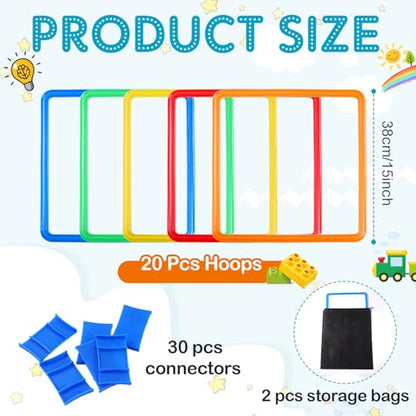 2 Sets of Hopscotch Outdoor Squares 20 Pcs Hopscotch Ring Game with 30 Pcs Connectors Outdoor Indoor Obstacle Course for Kids Playground Agility Training(15 Inch,Square) - style: Square