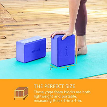 Sol Living Yoga Blocks 2 Pack High Density EVA Foam Yoga Cushion Stretching Pilates Meditation Exercise Equipment Support Deepen Poses Odor Free Non Slip Yoga Accessories - 4" x 6" x 9"- Blue - color: Blue