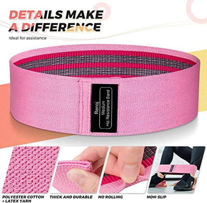Bundle Set of 8 Resistance Bands for Workout, 3 Fabric Booty Bands and 5 Latex Exercise Bands with 2 Portable Bags
