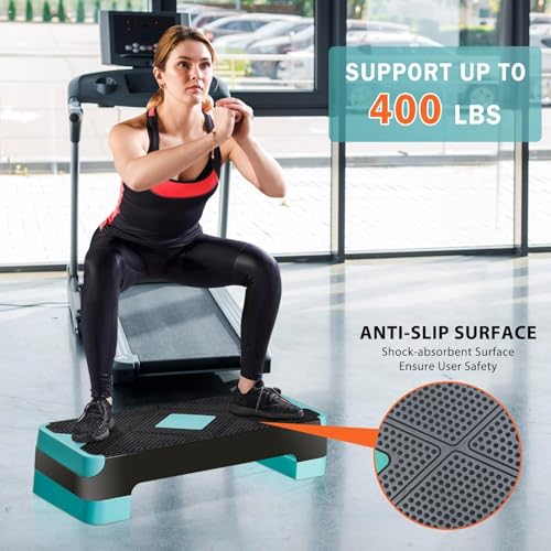 ZENY 26.5 inch Aerobic Step Platform with 4 Step Risers, Height Adjustable Exercise Stepper for Home Gym Workouts, 400 lbs Capacity - color: Green