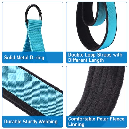 Pilates Straps - Double Loop D-Ring Straps for Reformer, Padded, Home Gym Workout - color: Blue
