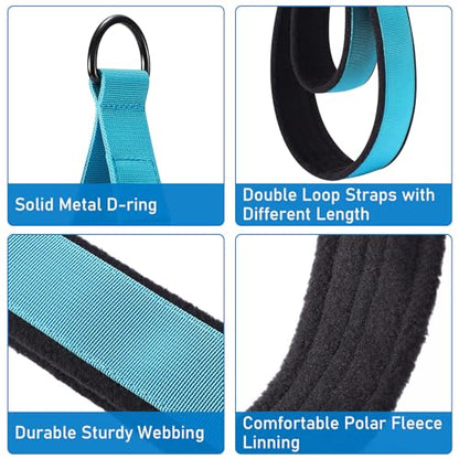 Pilates Straps - Double Loop D-Ring Straps for Reformer, Padded, Home Gym Workout - color: Blue