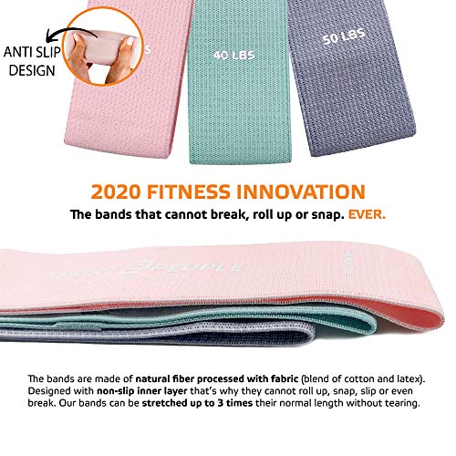 Cotton Resistance Bands Set of 3 for Booty, Legs, Glutes, Hips and Upper Body - Exercise Circle Loop Bands for Total Body Workout - Durable, Strong, Non-Slip
