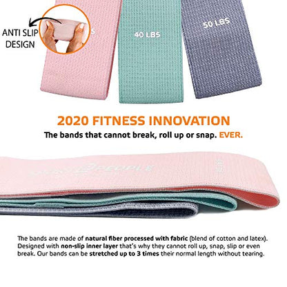 Cotton Resistance Bands Set of 3 for Booty, Legs, Glutes, Hips and Upper Body - Exercise Circle Loop Bands for Total Body Workout - Durable, Strong, Non-Slip