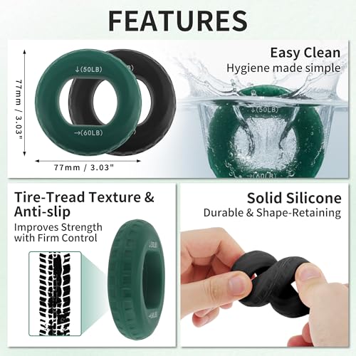 Hand Grip Strengthener, Adjustable Strength Grip, Silicone Grip Circle, for Men Adult, 2 Pcs - color: Green & Black(70/80LB,50/60LB)