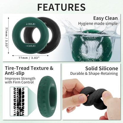 Hand Grip Strengthener, Adjustable Strength Grip, Silicone Grip Circle, for Men Adult, 2 Pcs - color: Green & Black(70/80LB,50/60LB)