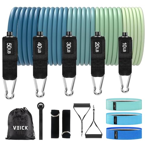 VElCK Resistance Bands Set with Handles for Exercise, Workout and Home Gym - color: Blue, size: 10-150LBS + 3 Booty Bands