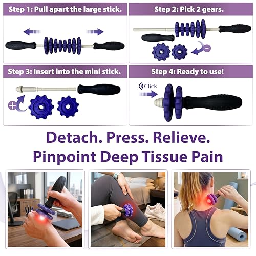 3-in-1 Muscle Roller Stick, Manual Massage Tool with 8 Adjustable Gears & POM Core, Customizable Deep Tissue Relief for Neck, Back, and Calves, Portable Post-Workout Recovery (Purple)