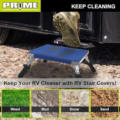 PR1ME Safety RV Steps, 19" x 14.5" Extra Large RV Step Stool with Glow, Camper Step Stool, Non-Slip Folding Step Stool and Ladder for RV, with 100% Polyester Step Rug RV Stair Cover, Up to 600lbs - size: Extra Large Size with Step Rug